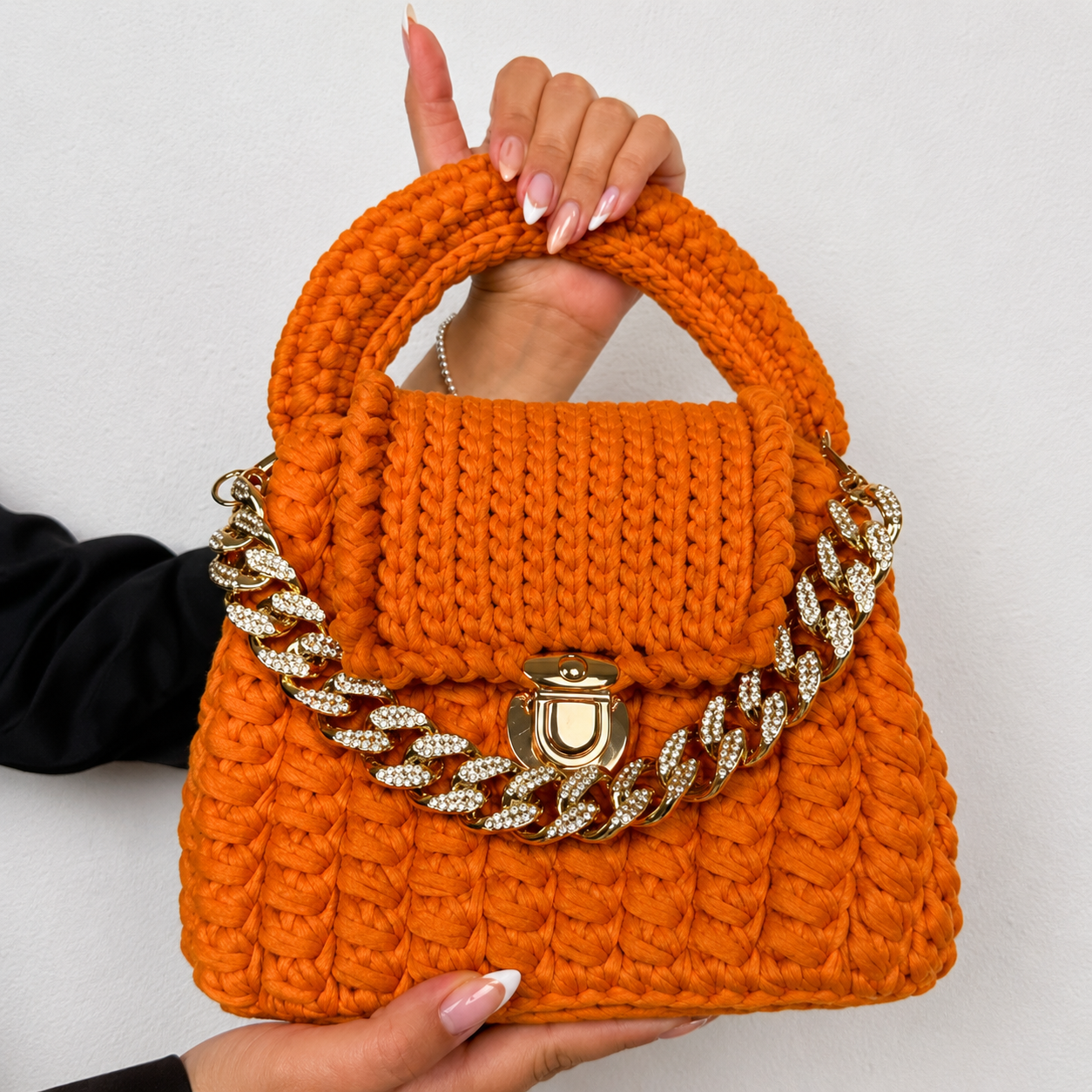 Bolso Blossom Naranja tejido a mano en trapillo